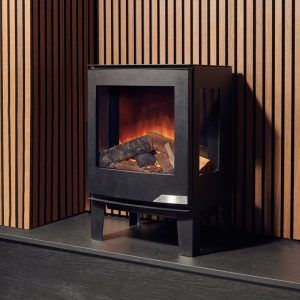 Ontdek de Element4 Elite Junior E elektrische haard. Luxe design, energiezuinig en krachtige verwarming voor een moderne woonkamer.