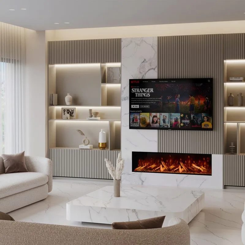 De Fair Fires Tru Vizion Pano X 1500 biedt een breed panoramisch vlameffect, modern design en instelbare warmte. Perfect voor een luxe interieur!