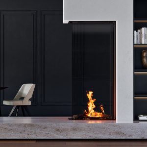 De Element4 Sky Large Roomdivider Bio biedt decoratieve ruimteverdeler met sfeervolle vlammen en energie-efficiënte bio-ethanolverwarming.