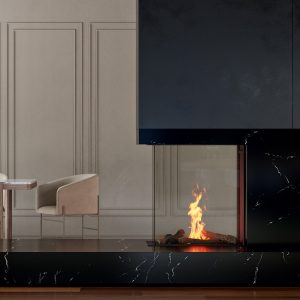 De Element4 Sky Small Roomdivider Bio biedt een compacte ruimteverdeler met sfeervolle vlammen en energie-efficiënte bio-ethanolverwarming.